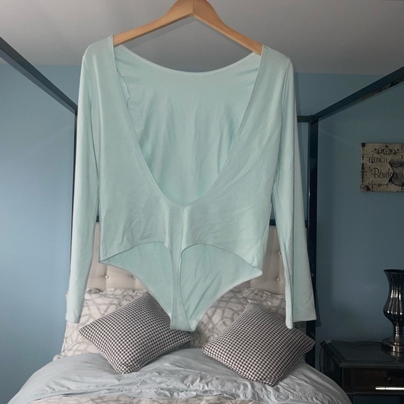 NEW Mary Young Teva Long-Sleeve Bodysuit Teal Light Blue MINT Thong Back Medium - Picture 4 of 6